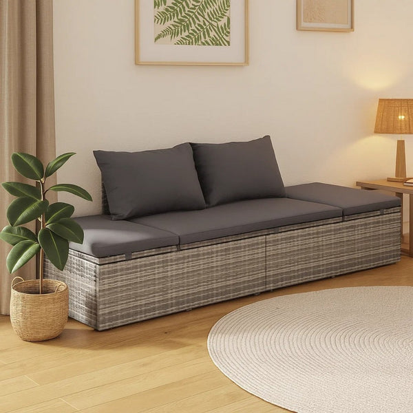 Shane Outdoor Daybed, Gray Poly Rattan, Fabric Cushions, 77 Inch - BM340542