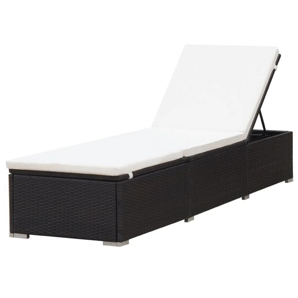Remie Outdoor Chaise Lounger, Dark Brown Poly Rattan, White, 77 Inch - BM340543