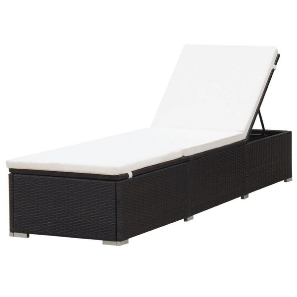 Remie Outdoor Chaise Lounger, Dark Brown Poly Rattan, White, 77 Inch - BM340543