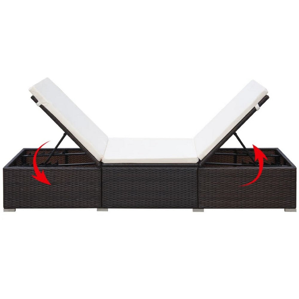 Remie Outdoor Chaise Lounger, Dark Brown Poly Rattan, White, 77 Inch - BM340543