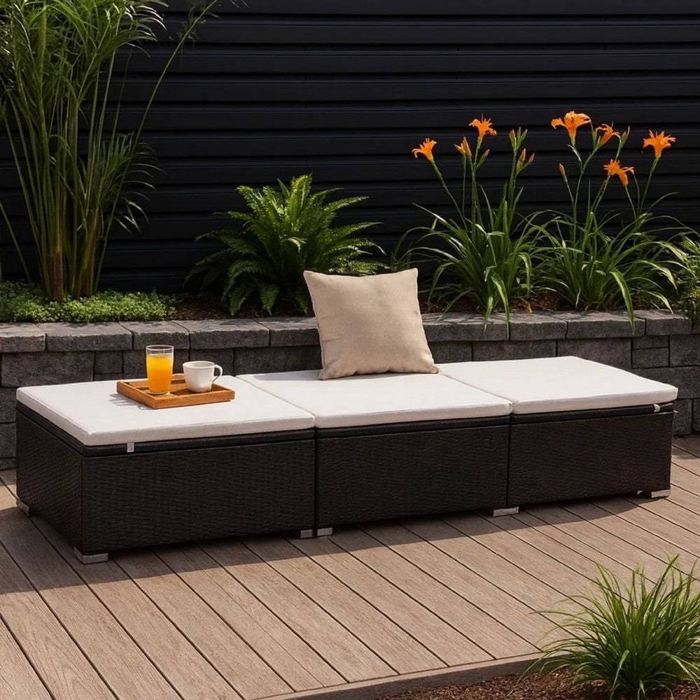 Remie Outdoor Chaise Lounger, Dark Brown Poly Rattan, White, 77 Inch - BM340543