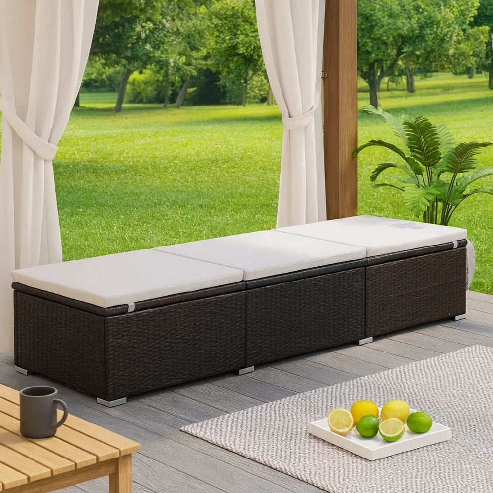 Remie Outdoor Chaise Lounger, Dark Brown Poly Rattan, White, 77 Inch - BM340543