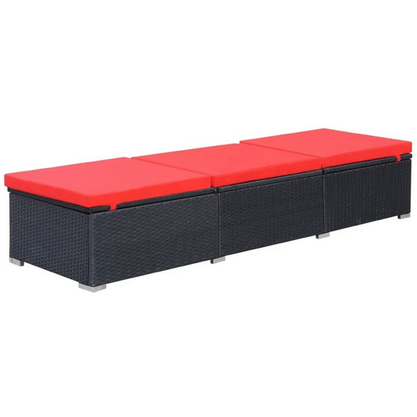 Remie Outdoor Chaise Lounger, Black Poly Rattan, Red Cushions, 77 Inch - BM340544