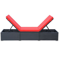 Remie Outdoor Chaise Lounger, Black Poly Rattan, Red Cushions, 77 Inch - BM340544