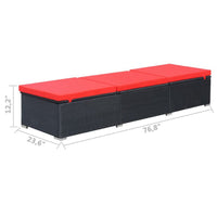 Remie Outdoor Chaise Lounger, Black Poly Rattan, Red Cushions, 77 Inch - BM340544