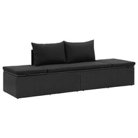 Patio Sun Lounger, Black Poly Rattan, Soft Fabric Cushions, 77 Inch - BM340545