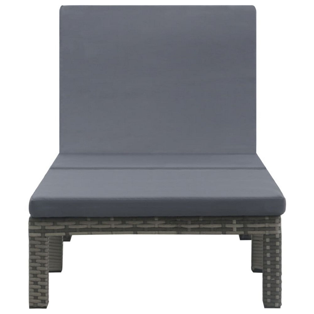 Patio Sun Lounger, Anthracite Gray Poly Rattan, Polyester Cushion 77 Inch - BM340546