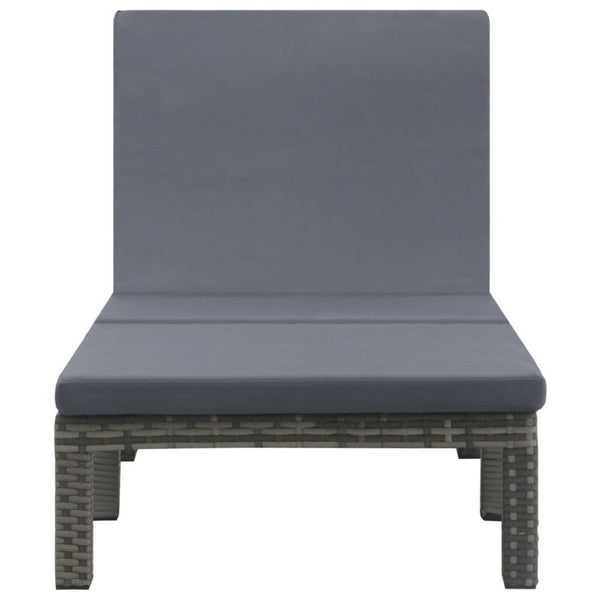 Patio Sun Lounger, Anthracite Gray Poly Rattan, Polyester Cushion 77 Inch - BM340546