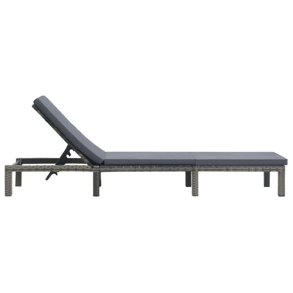 Patio Sun Lounger, Anthracite Gray Poly Rattan, Polyester Cushion 77 Inch - BM340546
