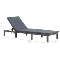 Patio Sun Lounger, Anthracite Gray Poly Rattan, Polyester Cushion 77 Inch - BM340546