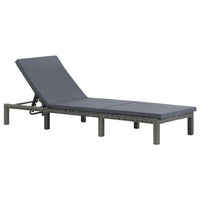 Patio Sun Lounger, Anthracite Gray Poly Rattan, Polyester Cushion 77 Inch - BM340546
