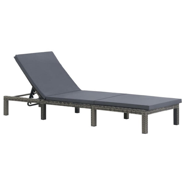 Patio Sun Lounger, Anthracite Gray Poly Rattan, Polyester Cushion 77 Inch - BM340546