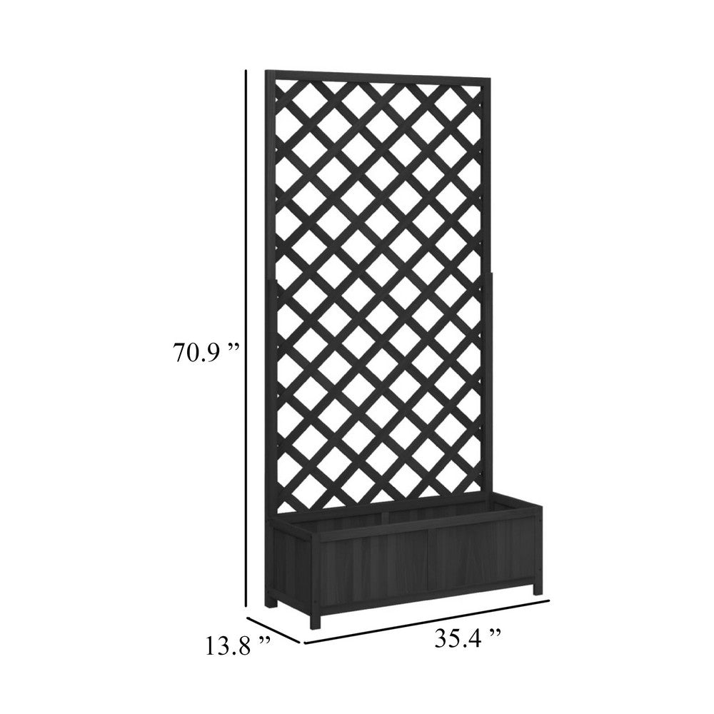 Planter Box with Vertical Trellis, 71 Inch, Black Solid Fir Wood - BM340548