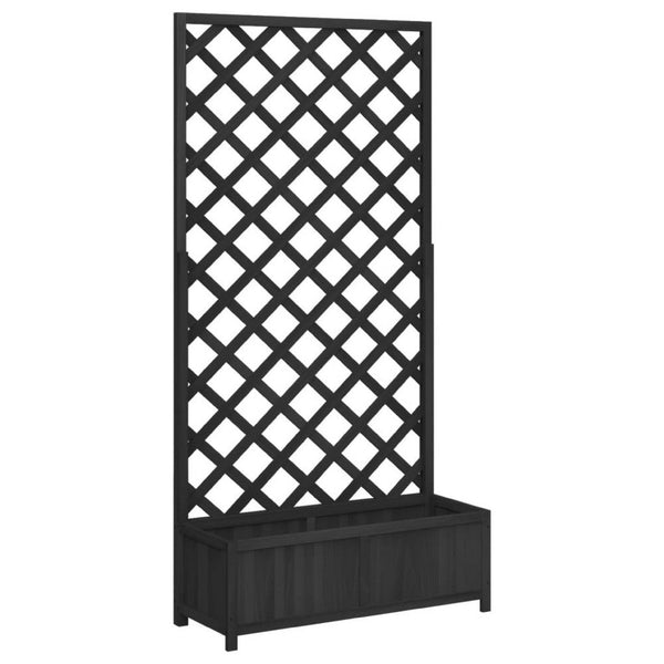 Planter Box with Vertical Trellis, 71 Inch, Black Solid Fir Wood - BM340548