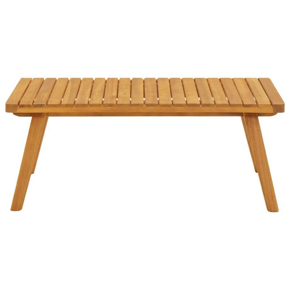 Outdoor Coffee Table, 35 Inch, Brown Solid Acacia Wood, Slatted Top - BM340549