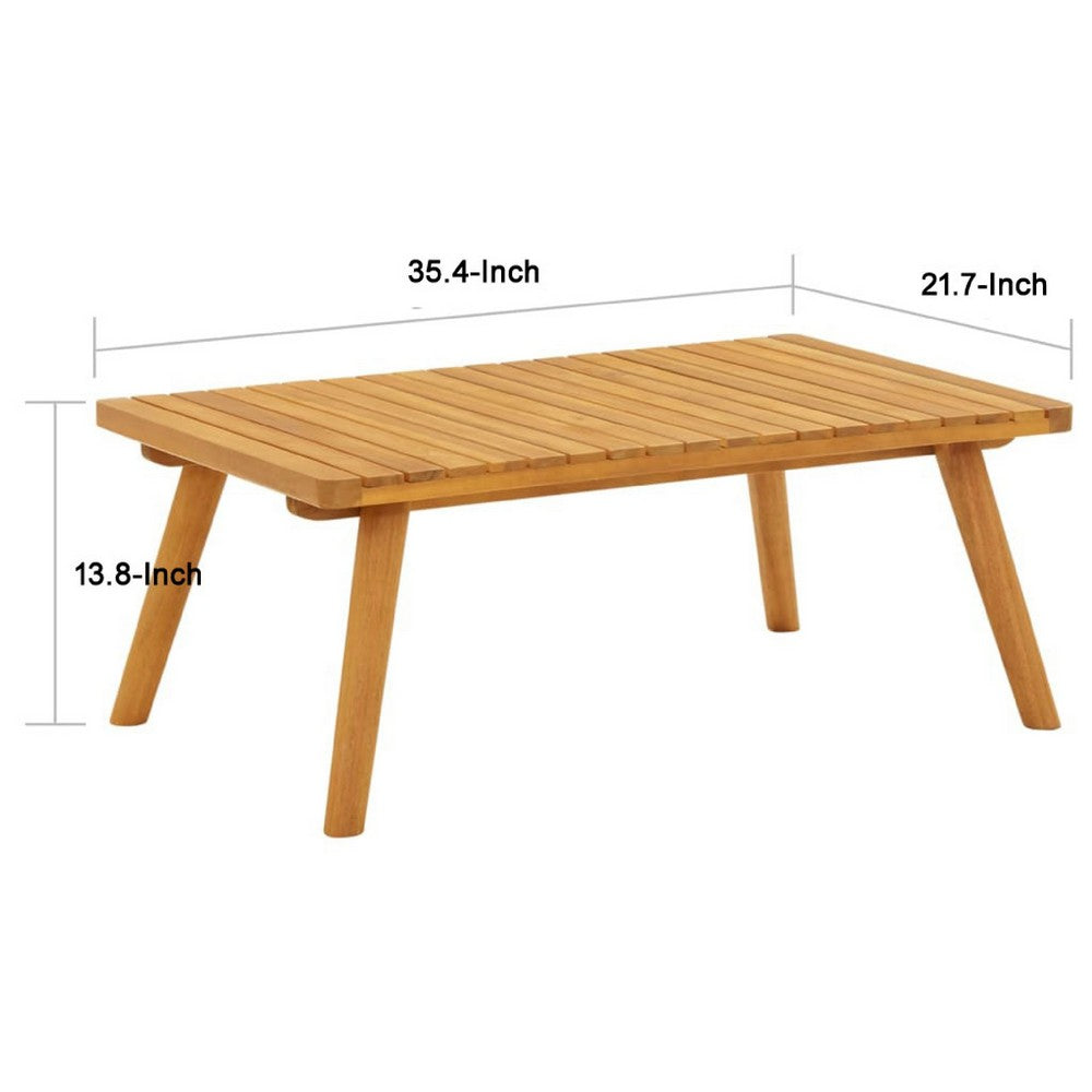 Outdoor Coffee Table, 35 Inch, Brown Solid Acacia Wood, Slatted Top - BM340549
