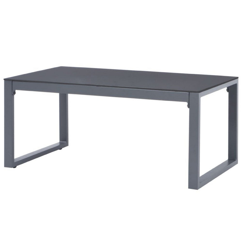 Coffee Table, Silver Aluminum Sled Base, 35 Inch Rectangular Glass Top - BM340550
