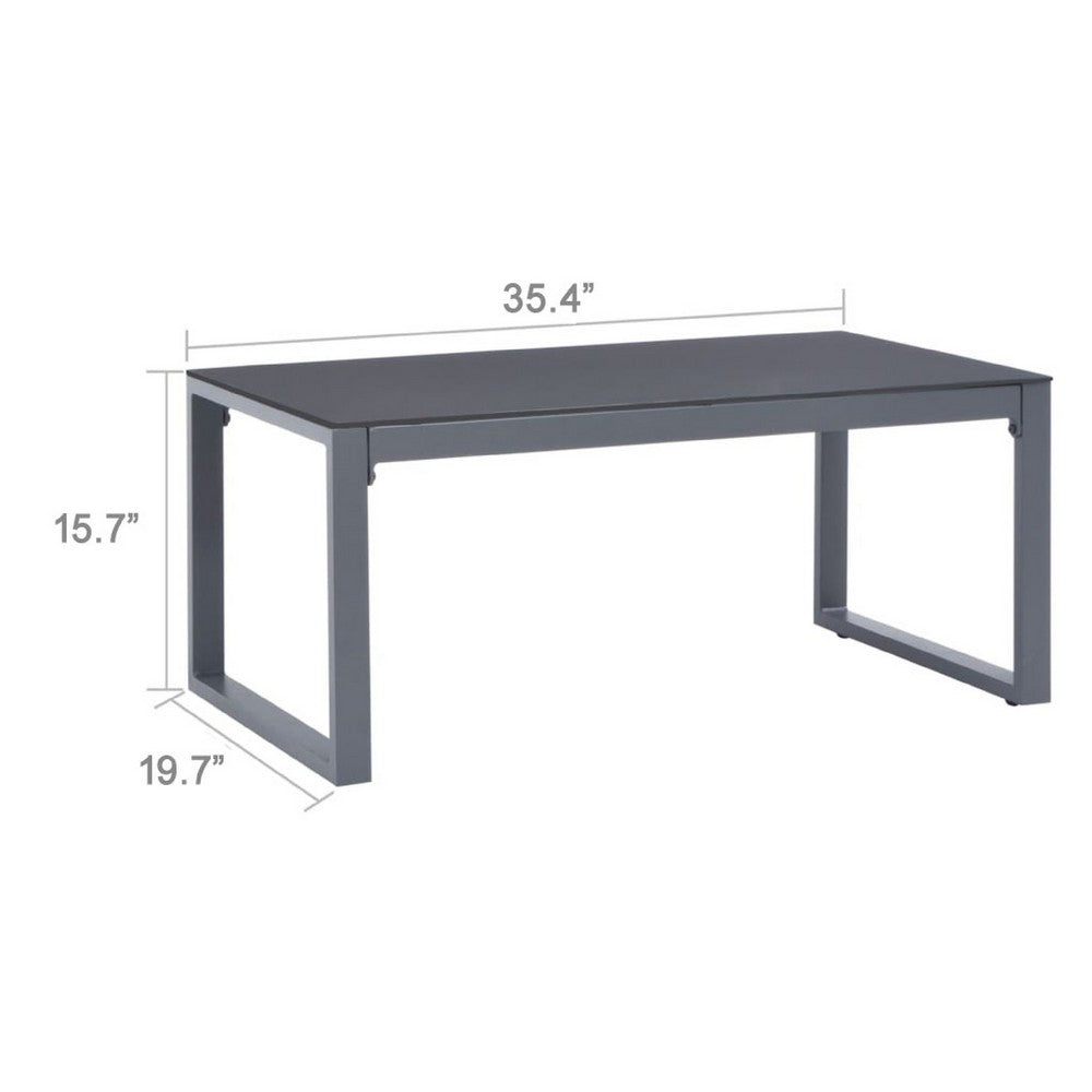Coffee Table, Silver Aluminum Sled Base, 35 Inch Rectangular Glass Top - BM340550