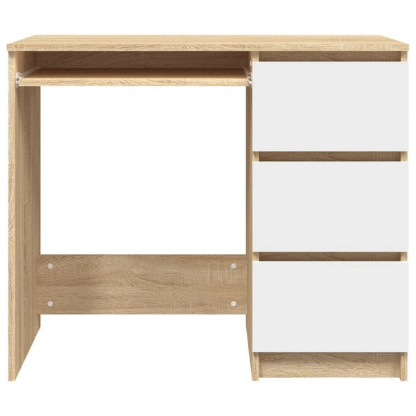 Computer Desk, Faux Oak Brown Wood, 3 Drawers, Keyboard Tray, 35 Inch - BM340551