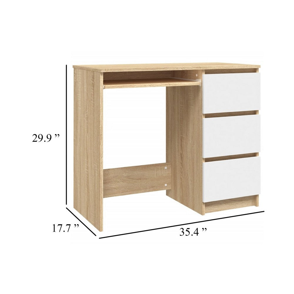 Computer Desk, Faux Oak Brown Wood, 3 Drawers, Keyboard Tray, 35 Inch - BM340551