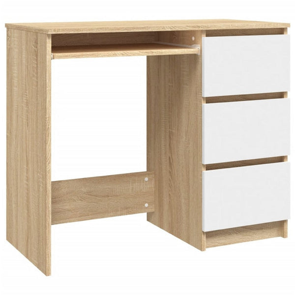 Computer Desk, Faux Oak Brown Wood, 3 Drawers, Keyboard Tray, 35 Inch - BM340551
