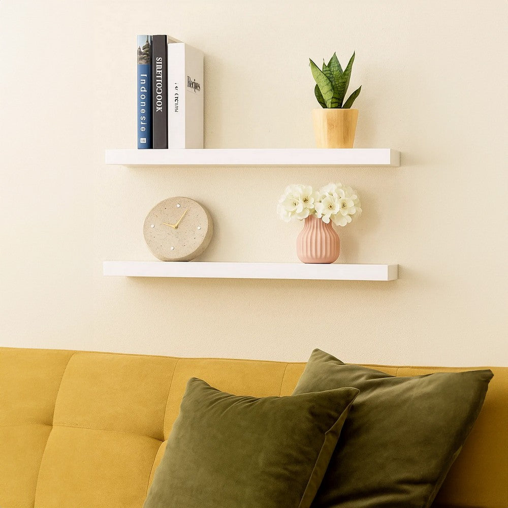 Zyno Floating Wall Shelves Set of 2, Matte White MDF Body - BM340552