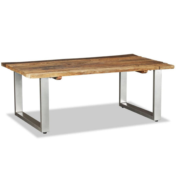 Coffee Table, 39 Inch Brown Reclaimed Wood Top, Metal Sled Base - BM340555