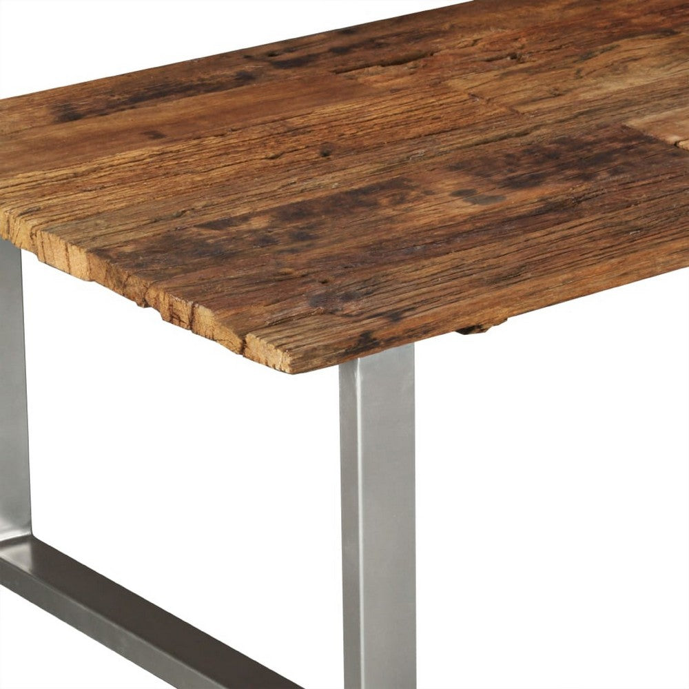 Coffee Table, 39 Inch Brown Reclaimed Wood Top, Metal Sled Base - BM340555