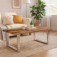 Coffee Table, 39 Inch Brown Reclaimed Wood Top, Metal Sled Base - BM340555