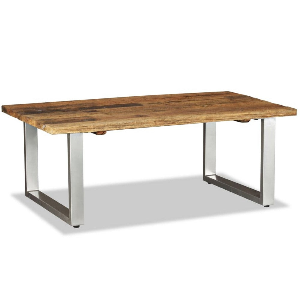 Coffee Table, 39 Inch Brown Reclaimed Wood Top, Metal Sled Base - BM340555