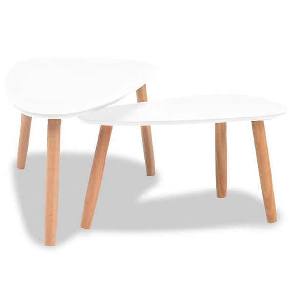 Dose Nesting Coffee Table Set of 2, White and Brown, Solid Pine Wood - BM340556