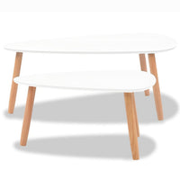 Dose Nesting Coffee Table Set of 2, White and Brown, Solid Pine Wood - BM340556