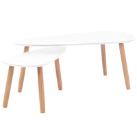 Dose Nesting Coffee Table Set of 2, White and Brown, Solid Pine Wood - BM340556