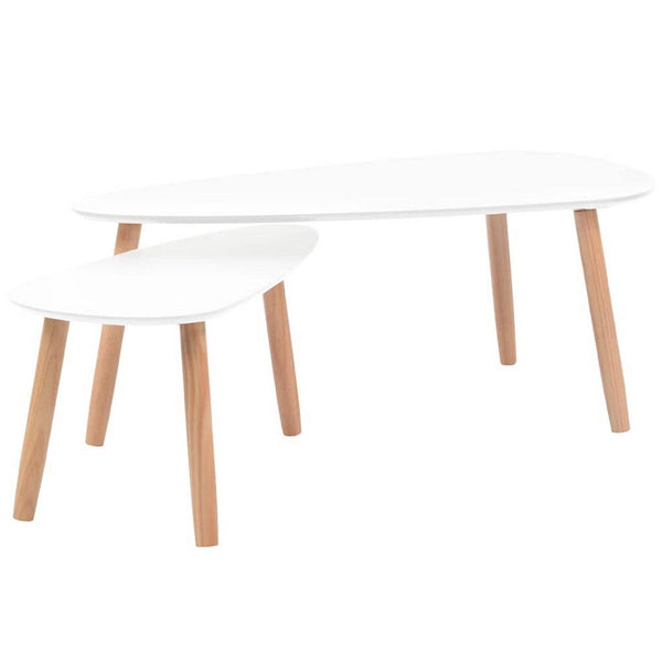 Dose Nesting Coffee Table Set of 2, White and Brown, Solid Pine Wood - BM340556