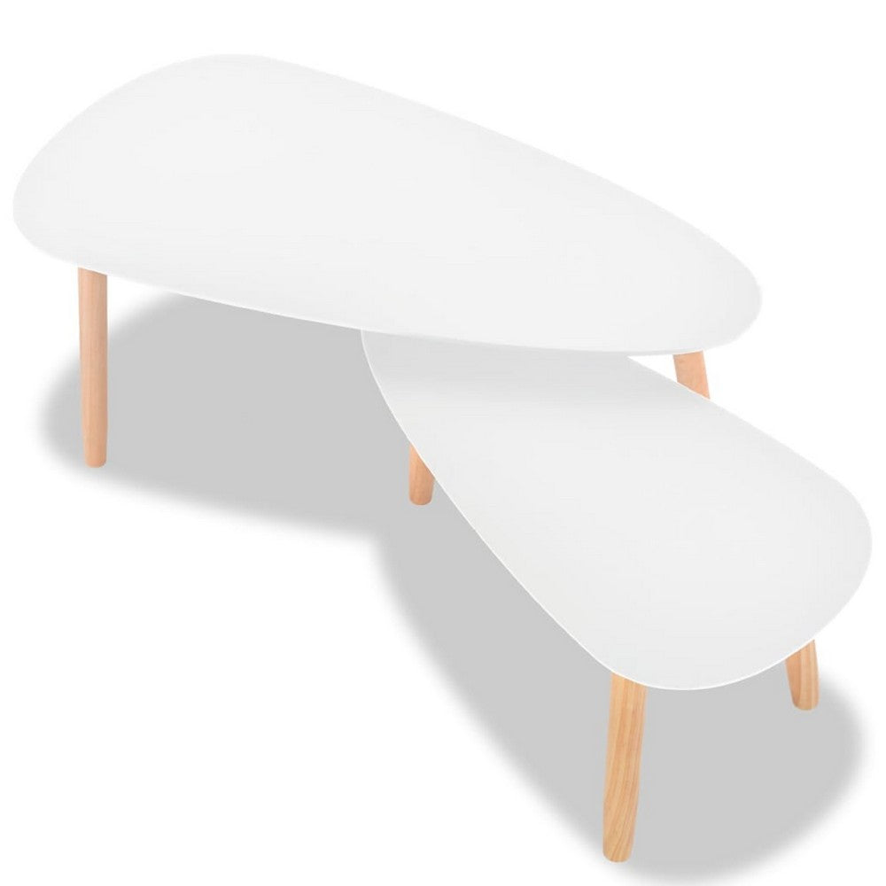 Dose Nesting Coffee Table Set of 2, White and Brown, Solid Pine Wood - BM340556