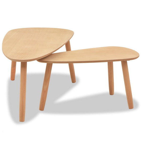 Dose Nesting Coffee Table Set of 2, Brown Oval Top, Solid Pine Wood - BM340557