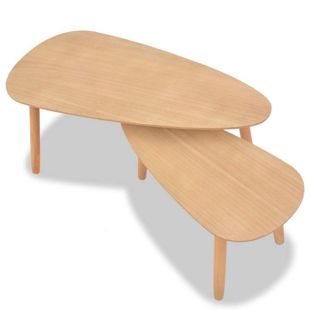 Dose Nesting Coffee Table Set of 2, Brown Oval Top, Solid Pine Wood - BM340557