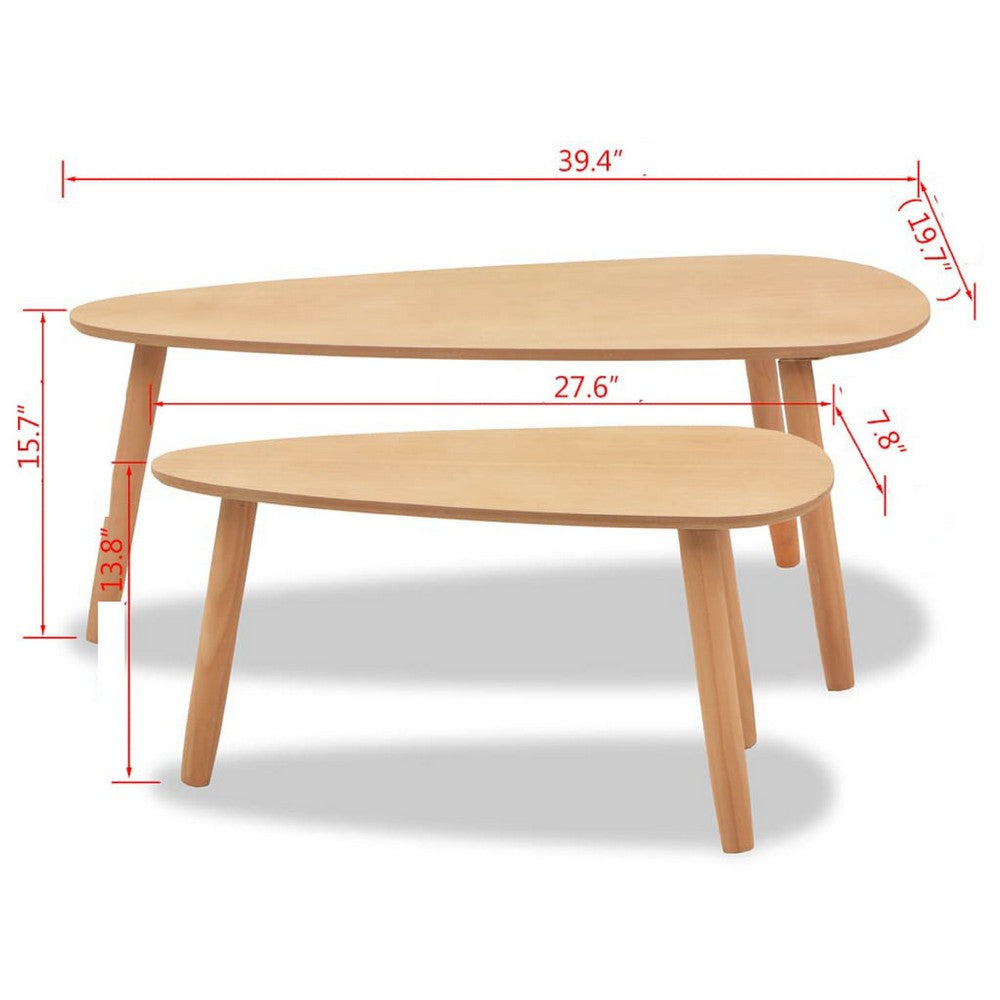 Dose Nesting Coffee Table Set of 2, Brown Oval Top, Solid Pine Wood - BM340557