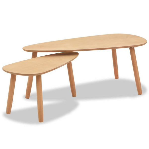 Dose Nesting Coffee Table Set of 2, Brown Oval Top, Solid Pine Wood - BM340557