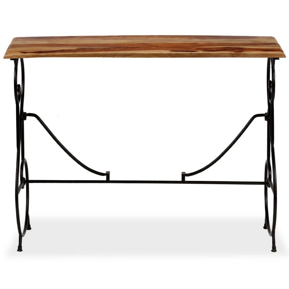 Sofa Console Table, Brown Sheesham Wood Top, Black Metal Base, 39 Inch - BM340558
