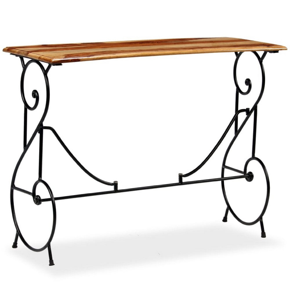 Sofa Console Table, Brown Sheesham Wood Top, Black Metal Base, 39 Inch - BM340558