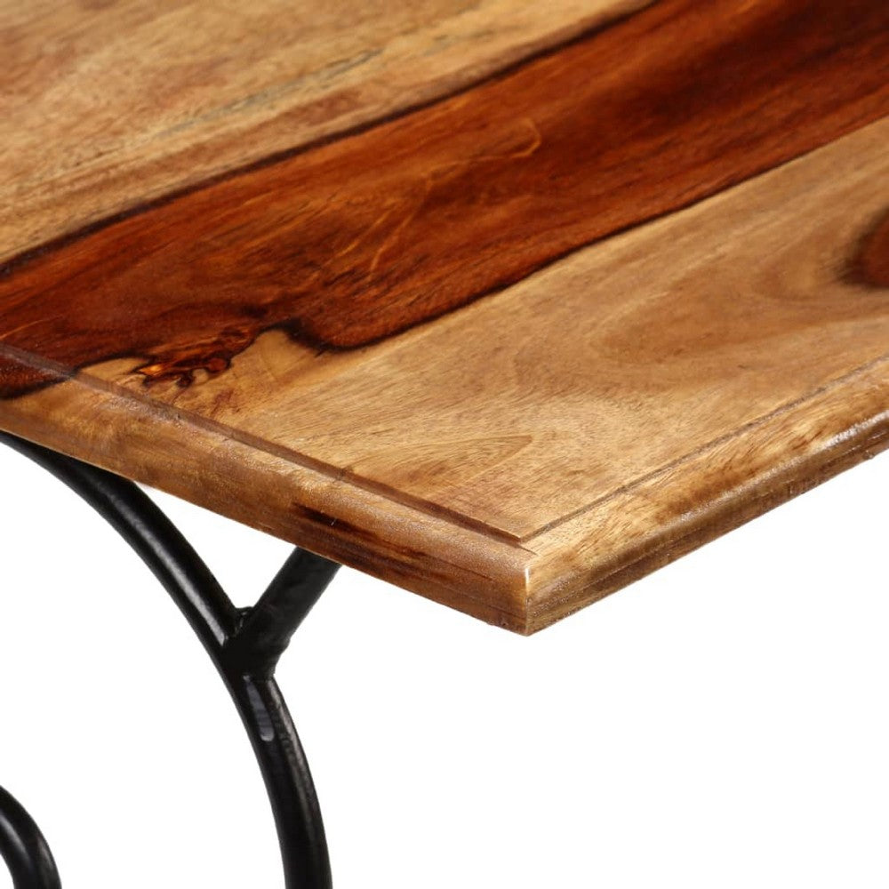 Sofa Console Table, Brown Sheesham Wood Top, Black Metal Base, 39 Inch - BM340558
