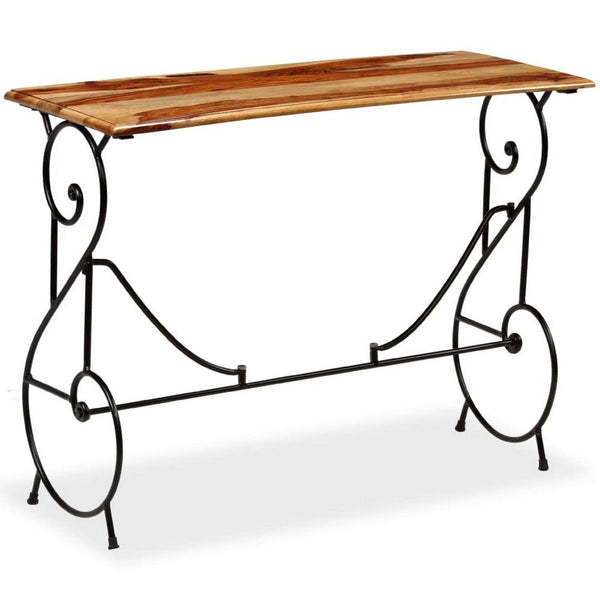 Sofa Console Table, Brown Sheesham Wood Top, Black Metal Base, 39 Inch - BM340558