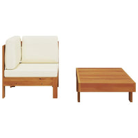 2pc Patio Corner Chair and Coffee Table Set, Slatted Brown Wood, Cream - BM340560