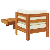 2pc Patio Corner Chair and Coffee Table Set, Slatted Brown Wood, Cream - BM340560
