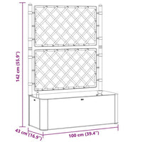 Planter Box with Trellis, 56 Inch Gray Plastic, Open Diamond Design - BM340561