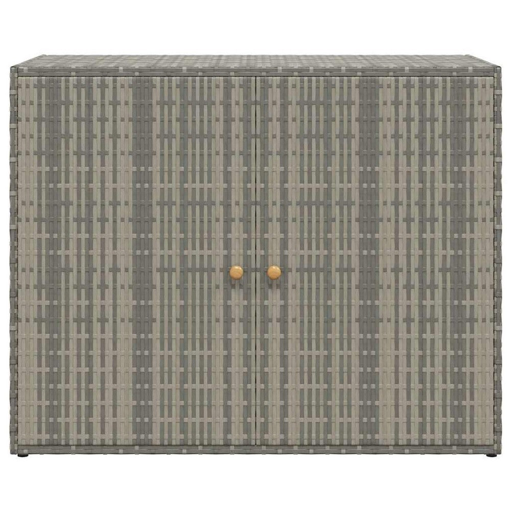 39 Inch Garden Storage Cabinet, 2 Doors, Gray Poly Rattan Body - BM340562