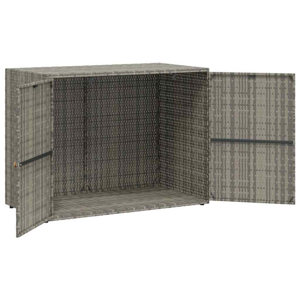 39 Inch Garden Storage Cabinet, 2 Doors, Gray Poly Rattan Body - BM340562