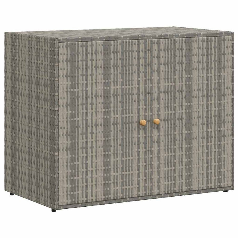 39 Inch Garden Storage Cabinet, 2 Doors, Gray Poly Rattan Body - BM340562
