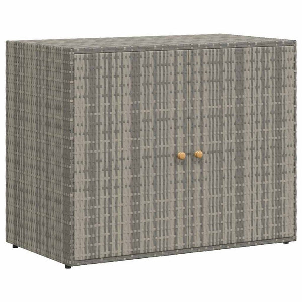 39 Inch Garden Storage Cabinet, 2 Doors, Gray Poly Rattan Body - BM340562